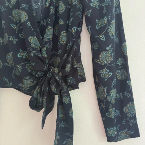 Abercrombie and Fitch Floral Wrap Blouse - Navy and Green - Picture 2 of 5